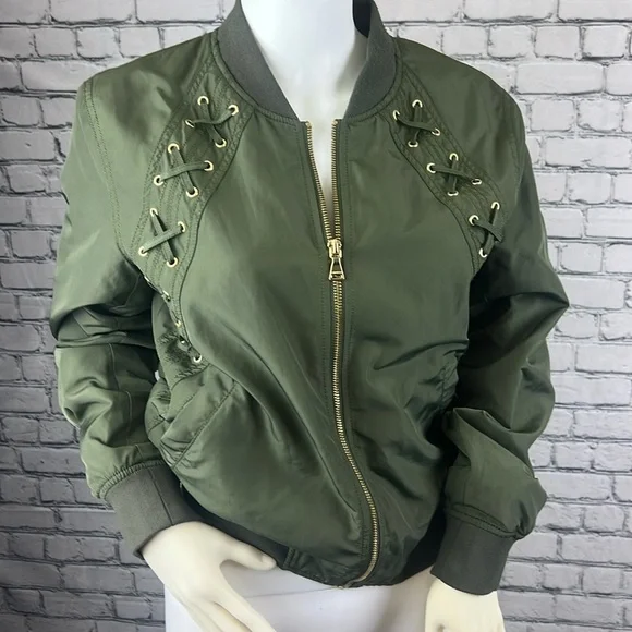 Express Green Bomber Jacket with Pockets - Picture 1 of 5